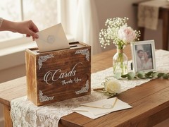 ARTISENIA Wooden Wedding Card Box with Slit Gift 12″ X 10″ X 4.5″, Brown