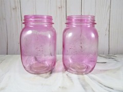 Country Cottage Glass Jars Vases Pink Pair Pint Size Centerpiece Wedding Décor