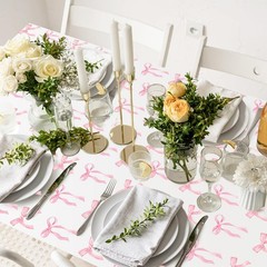 Oudain 3 Pcs Pink Bow Table Cloth 54 x 108 54 x 108 inches, and White