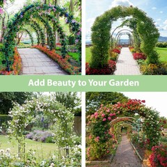 RUBFAC 94″ Metal Garden Arch Trellis for Climbing Plants Outdoor, green