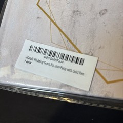 White Marble Colored Hardcover Floral Guest Book «Wishes & Thoughts» Pink & Gold