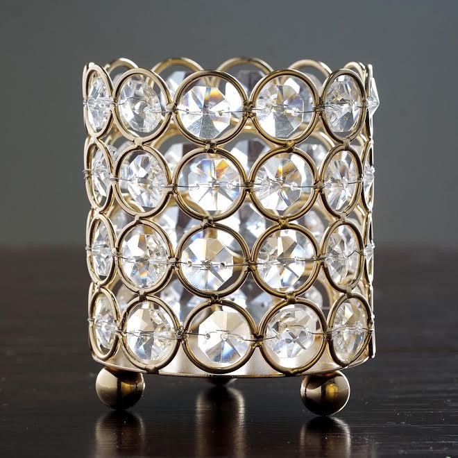 4″ wide Gold Votive Tealight Crystal Beaded CANDLE HOLDERS Wedding Party Home