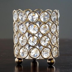 4″ wide Gold Votive Tealight Crystal Beaded CANDLE HOLDERS Wedding Party Home