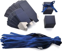 Creative Polka Dot Candy Boxes in Navy Blue – 50 Pack with Ribbon Included