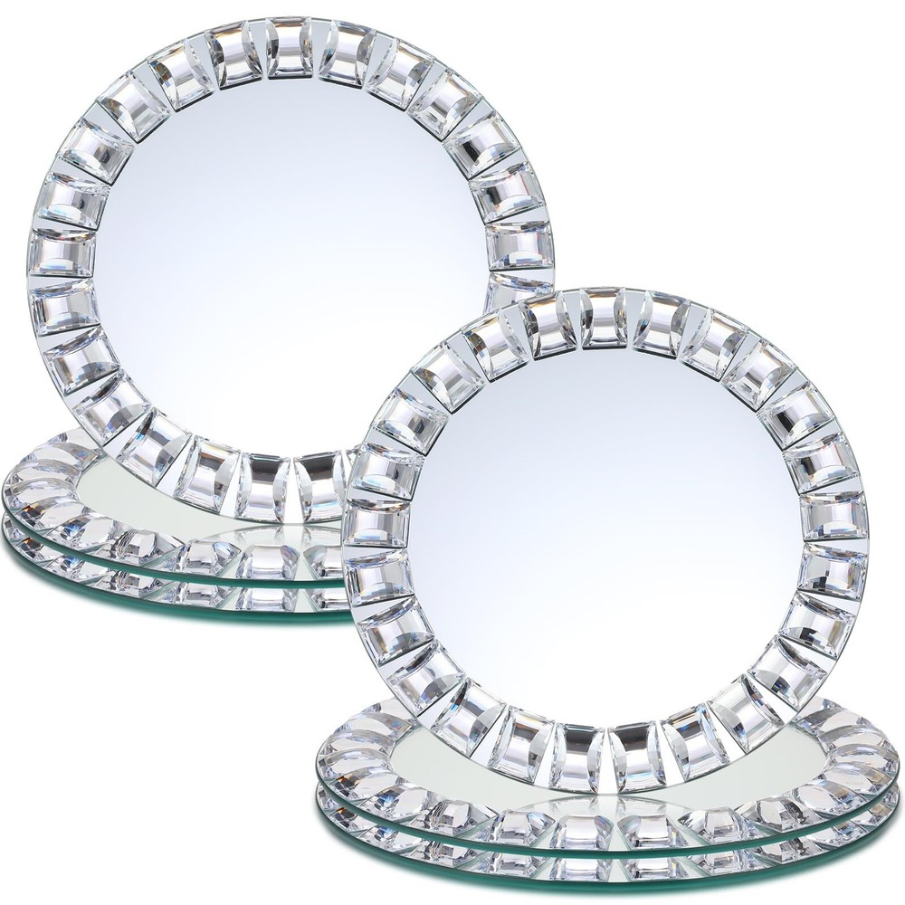 Suclain 6 Pcs Mirrored Glass Charger Plates 13 Inch Mirror Plates Round Charg…