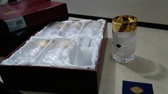 Bohemia Crystal – Gold Clear Glasses Tumbler 5.5 » tall . Set of 6 New Open Box