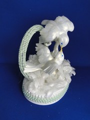New Elegant Ring of Mint Green Pearls, Kissing Love Birds Cake topper #410