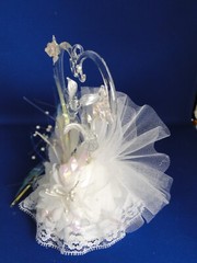 New Elegant Wedding Cake topper Blown Glass Heart Love Birds & flowers #206