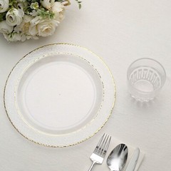 50 CLEAR 10″ Round Salad PLATES Hammered GOLD Trim Party Events Wedding Supplies