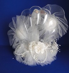 New Vintage Elegant Seashell Array Porcelain Bride & Groom Wedding caketop #390