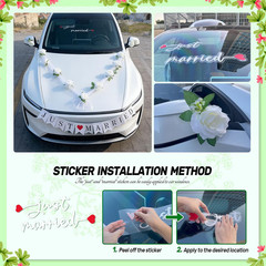 15 Pcs Luxury Wedding Car Decoration Kit – White Rose Bouquet with Tulle Ribbon