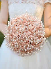 Small Bridal Wedding Bouquet Handmade with Luxury Pearl Lace Ribbon Satin Ros…