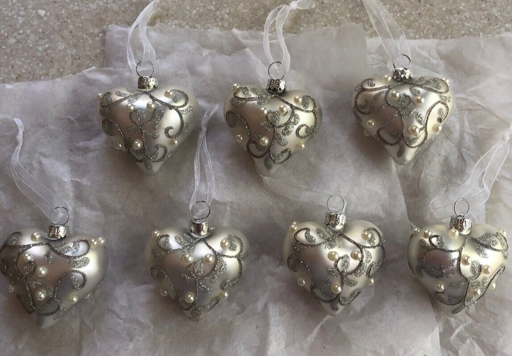 Wedding/Bridal/Anniversary Silver Scroll Faux Pearl Heart Ornaments – 7
