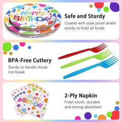 Multicolor Birthday Decorations Plates Set for 25 Guests, 100 Pieces Birthday…