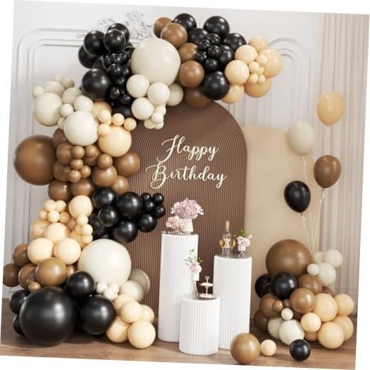 Black Brown Nude White Balloon Garland Arch Kit, 167Pcs Black Brown White