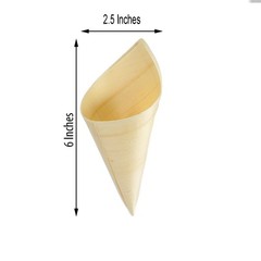 50 pcs 6″ long Natural Wooden Food Serving Cones Wedding Disposable Tableware