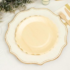 12 Round 9″ Natural Birch Wood Dinner Plates Scalloped Rim Party Events Supplies