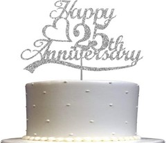 Luxurious Silver Glitter 25th Anniversary Cake Topper – Eco-Friendly & Sturdy