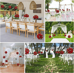 Artificial Flower Ball Wedding Centerpieces -10Pack Red Rose Silk Floral Half Ba