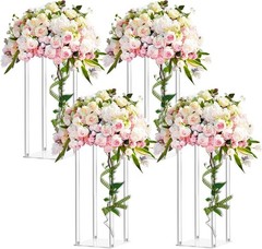 4 Pieces Tall Acrylic Vase Wedding Centerpieces Clear Flower Stand Column