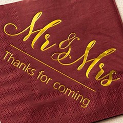 Wedding Napkins Mr Mrs Terracotta Gold Cocktail Dark Red Napkins BurgundyGold