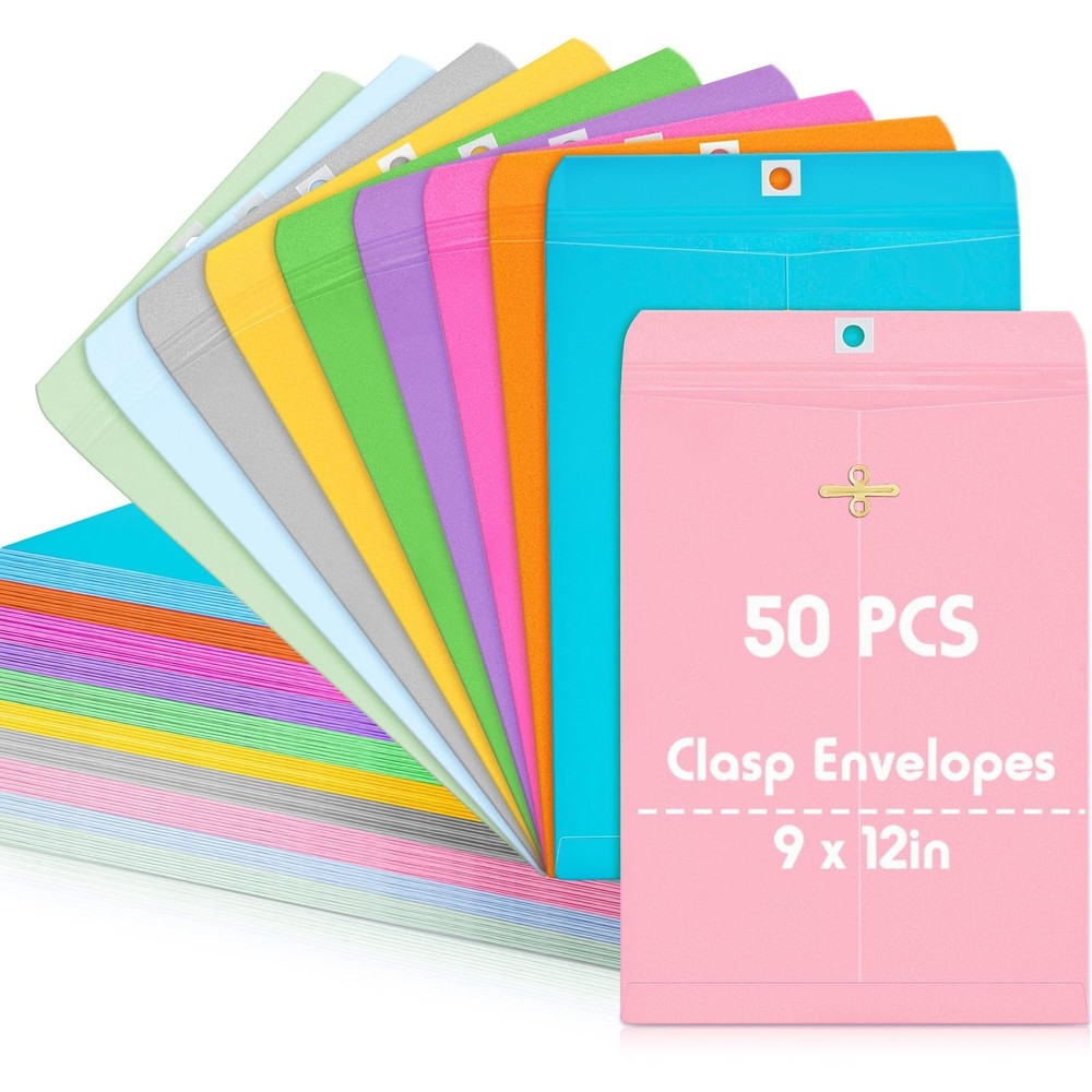 Geyee 50 Pcs 9 x 12 Inch Clasp Envelopes Letter Size Mailing Envelopes with C…