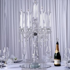 32″ CLEAR 5 Arm Crystal Glass Candelabra Hurricane Taper CANDLE HOLDER Party