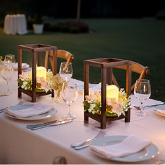 20 Set/60 Pcs Wooden Wedding Lantern Centerpiece – Dark Brown (Pre-Built)