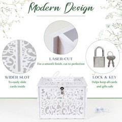 White Wedding Card Box with Lock, PVC Gift Card Box for Wedding Decorations f…