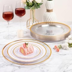 12 Inch Disposable Charger Plates Plastic Pack Plastic Clear 100 Gold Rim