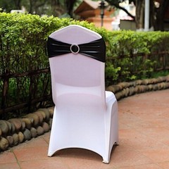 10 Black Metallic Spandex Chair Sashes with Silver Buckles Wedding Decorations