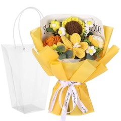 Crochet Flower Bouquet, Handmade Yellow Lily Sunflower Rose, Faux Yarn Floral