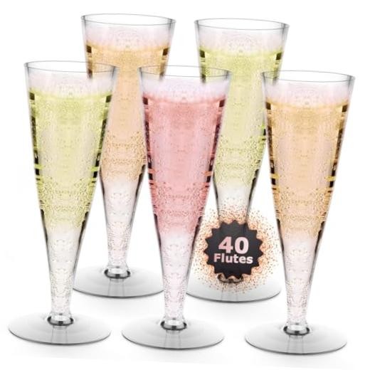 Plastic Champagne Flutes Disposable Wine Glasses – Pack of 1(40 Count) Clear