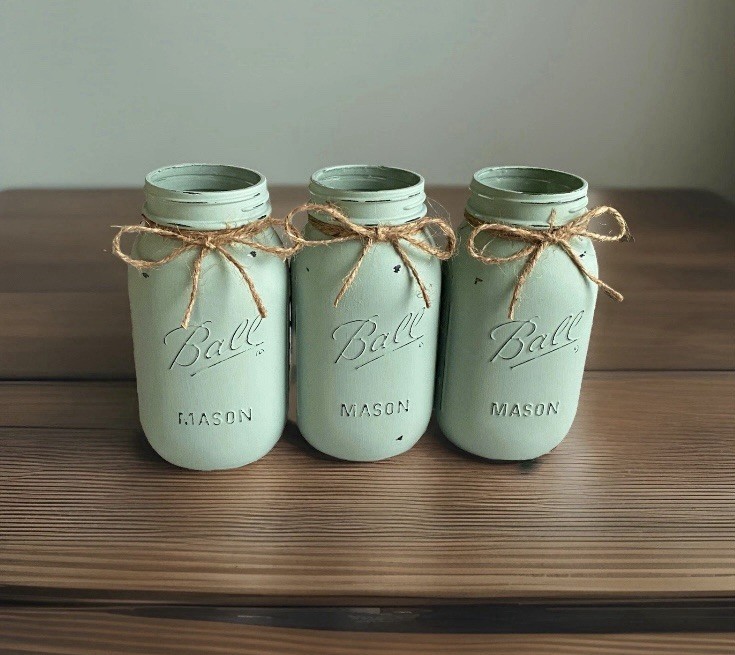 Set of 3 chalk painted distressed Quart size mason jar vases…mix & match colors
