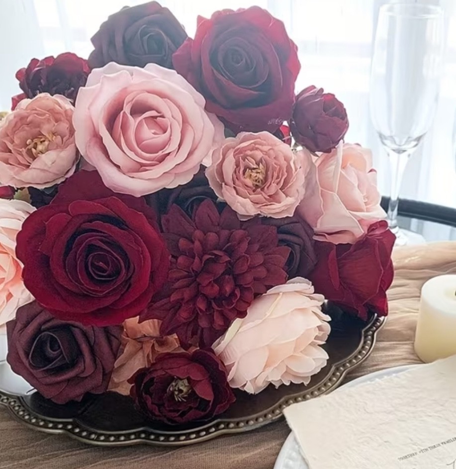 Artificial Flowers Medium Size, Red/Pink Roses – Wedding Flowers/Decor, box
