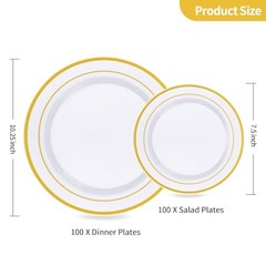 Plastic Plates, Heavy Duty Disposable Plates with 100 10.25 inch 200PCS Gold