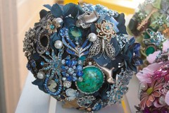 Vintage Brooch Bouquet OOAK Navy Sapphire Blue Bridal Keepsake Statement Piece