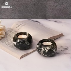 Marble Tealight Candle Holder 3-Inch Handmade Black Mini Votive Holder for