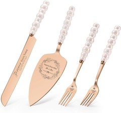 Elegant Rose Gold Cake Cutting Set with Forks & Server – Timeless Wedding Gift