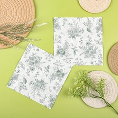 100Pcs Floral Beverage Napkins Sage Green White Disposable Paper Napkins