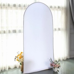 7 ft WHITE Matte Fitted Spandex Round Top Arch Backdrop STAND COVER Party