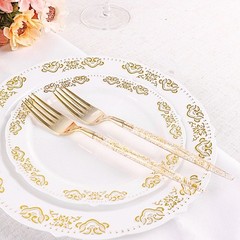 24 CLEAR 8.5″ Plastic FORKS with Gold Glittered Handle Wedding Party Tableware