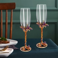 SUQ I OME Enamel Wine Crystal Champagne Flutes Glasses Set of 2, Decorative E…