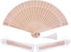 50 Set Sandalwood Fan Wooden Hand Fan Baby Shower Party Favors with Organza Bags
