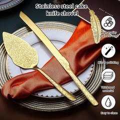 Elegant Gold Wedding Cake Knife & Server Set – Titanium Plated, Unique Design, D