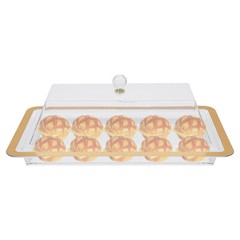 Acrylic Cake Stand With Lid Rectangular Clear Gold Trim 50 × 28 cm