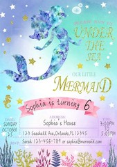 Mermaid Invitations with Envelopes,Magical Glitter Mermaid Party Invitations,…