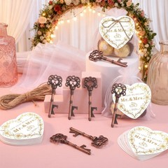 50Pcs Antique Alloy Bottle Opener with Organza Drawstring Pouches for Wedding