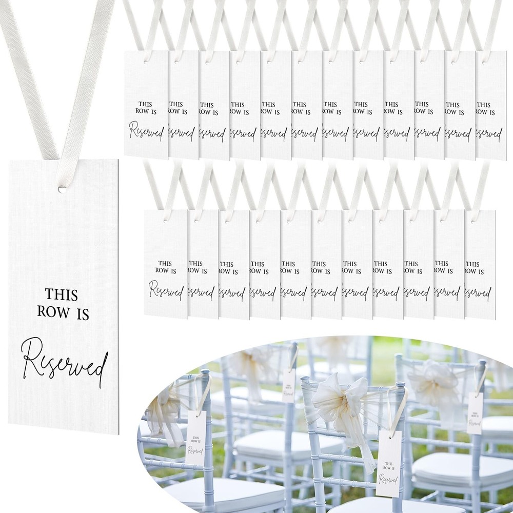 Kosiz 24 Pack Reserved Chairs Signs with Ribbon for Wedding Reception Party R…