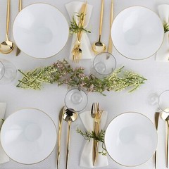 White Plastic Bowls 16 Oz Soup Dessert With Gold Rim Disposable Tableware Party